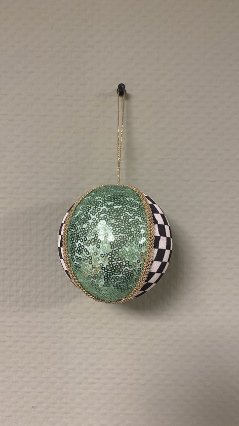 Set de Boules de Noël | Vert - Violet - Blauw | Diamètre 10 cm | damier noir et blanc | 6 balles |