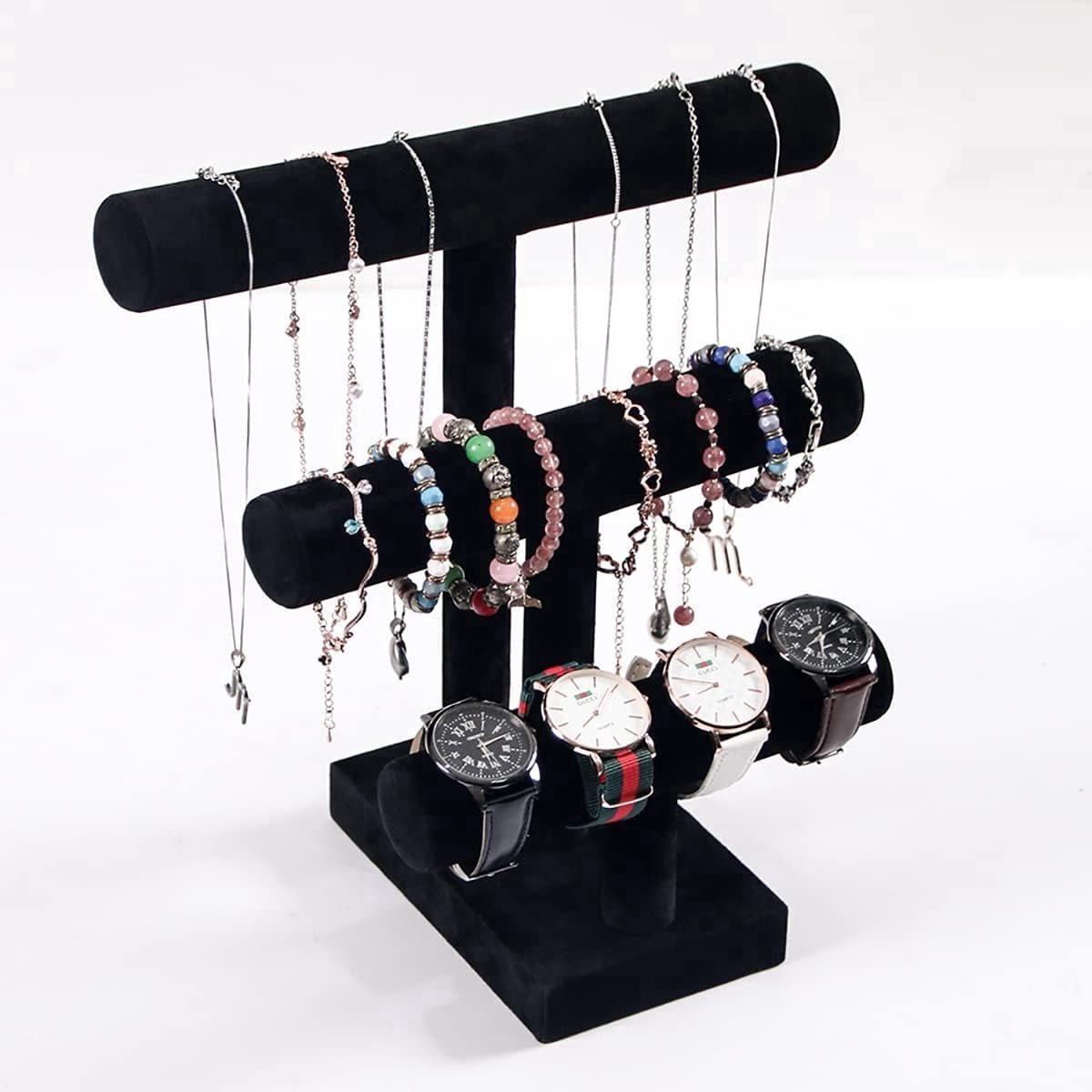 Stunq 3-laags armbandhouder, zwarte armband-displaystandaard, sieradendisplays voor de verkoop van kettingen, kettingen, scrunchie.