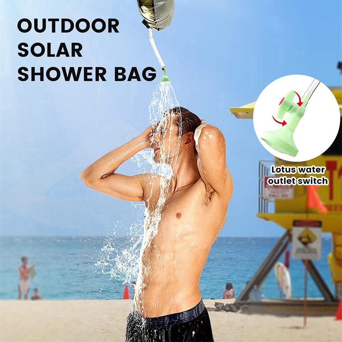 Stunq® campingdouche, zonnedouche, tas, zonnedouche, tas, campingdouche, warm water, 20 l tas, outdoordouche met douchekop, slang, handgreep en opbergtas