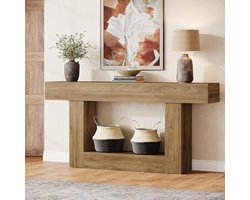 Tribesigns Consoletafel - 160x30x82 cm - 2-Laags Haltafel met Opbergruimte - Lichtbruin - Farmhouse Consoletafel - Console Tafel voor Hal, Woonkamer, Entree