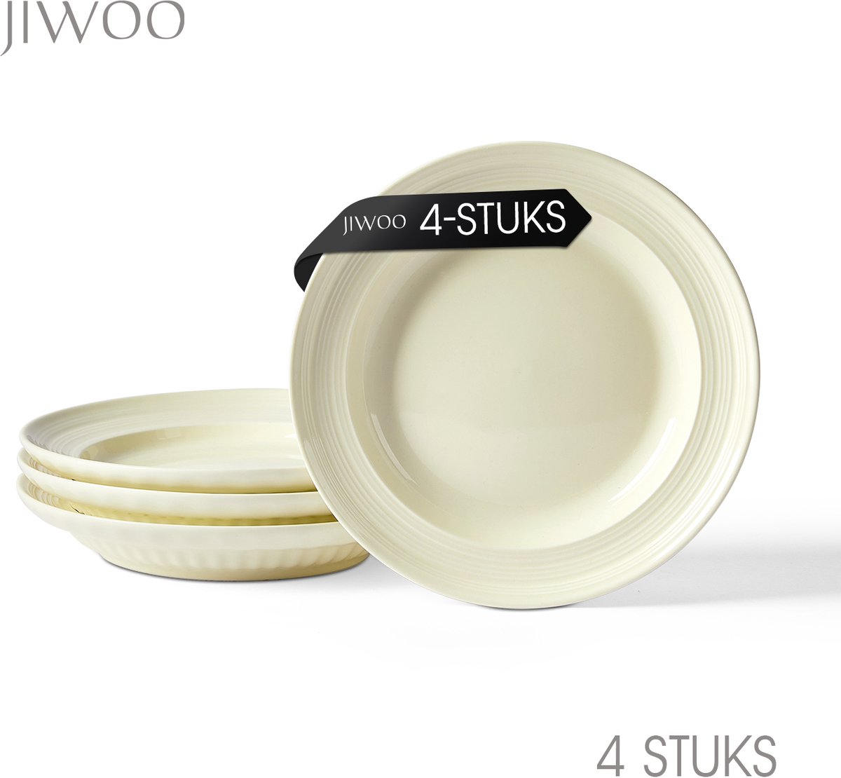 Set van 4 bordenset (Ø20,4cm / 8inch), Ontbijtborden, Pastaborden, serviesset 4 persoons, Geschikt voor restaurants, Horeca, Feest, familiefeesten, banketten en picknicks, Magnetron-vaatwasserbestendig, Keramiek
