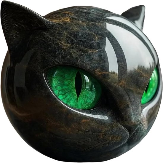 Statuettes de chat - Sculpture de tête de chat en résine - 9 * 9 * 9 cm - décoration en résine - Jolie statuette de chat - Beaux-arts - Convient pour une utilisation intérieure et extérieure - Décoration d'intérieur - Noir et vert