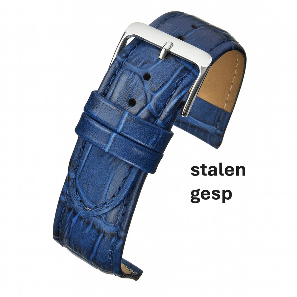 Horlogeband-horlogebandje-26mm-echt leer-lbs-BLAUW-blauw-gevuld-croco-zacht-stalen gesp-26 mm