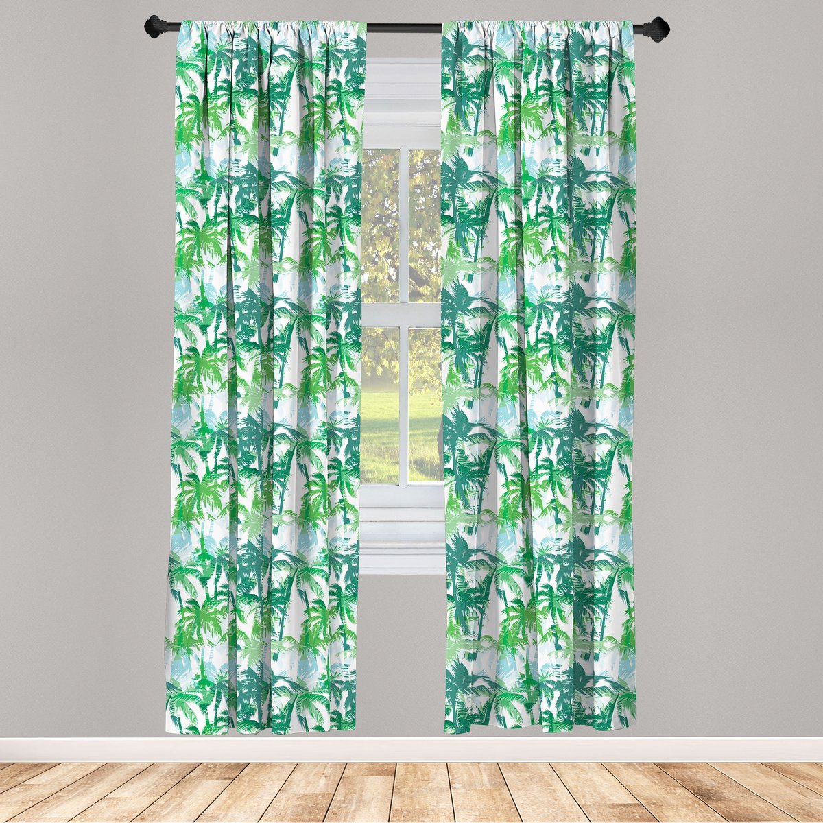 ABAKUHAUS Palmblad gordijnen – 2x75x225 cm – microvezel – groen