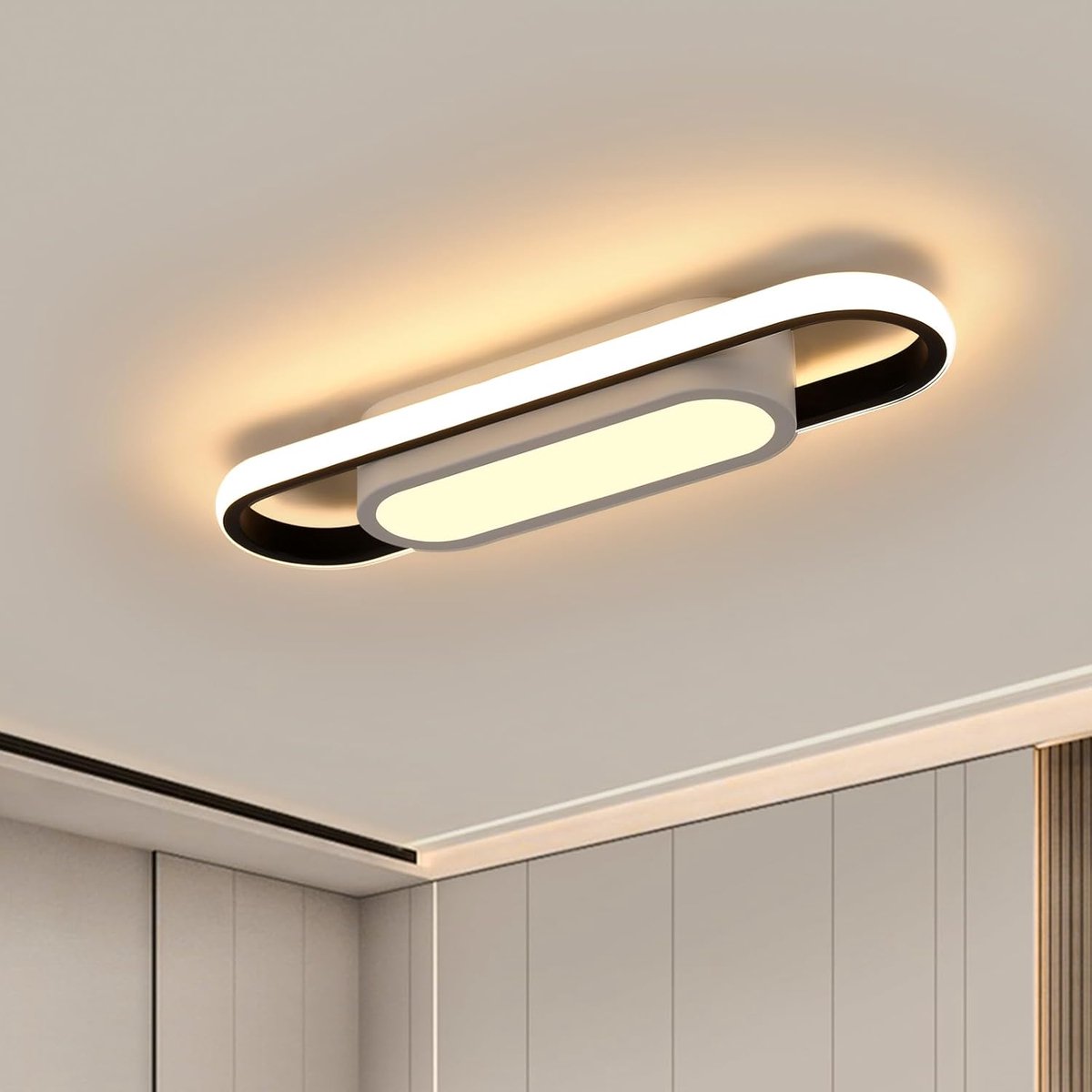 Haobosic ovale plafondlamp in aluminium - Zwart/Wit - 40 x 10,5 x 5 cm - 30 W 3000 K