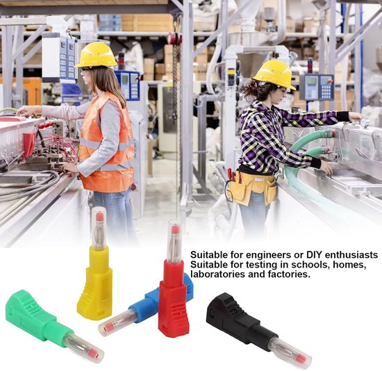 10 stuks intrekbare bananenstekkers met omhulsel - Stapelbaar, eenvoudig te solderen - Elektrische testconnectoren - DIY-circuitadapters - 15,8 * 10,2 * 54,1 cm - Voor DIY-elektrische testcircuits - Geel, Rood, Blauw, Groen, Zwart van Merkloos — afbeelding 2