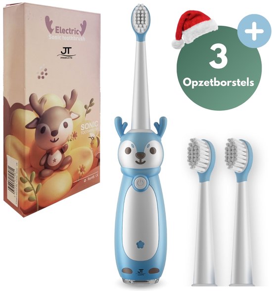 JT Products Sonische Elektrische Baby Tandenborstel Blauw – 1 t/m4 Jaar - Oplaadbaar - Met Timer - 3 Poetsstanden - Peuter - Kind - Waterdicht - Cadeau Baby - Elektrische Tandenborstel Kinderen - Kindertandenborstel - Electrische Tandenborstel