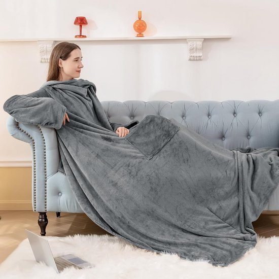 Bedsure Deken Hoodie - Sherpa Draagbare Dekens voor Vrouwen en Kinderen als cadeau voor Vrouwen Mannen, Kerstcadeaus Sweatshirt Deken, Grijs Zwart, Oversized Bedsure Deken Hoodie - Sherpa Draagbare Dekens voor Vrouwen en Kinderen als cadeau voor Vrouwen Mannen, Kerstcadeaus Sweatshirt Deken, Grijs Zwart, Oversized