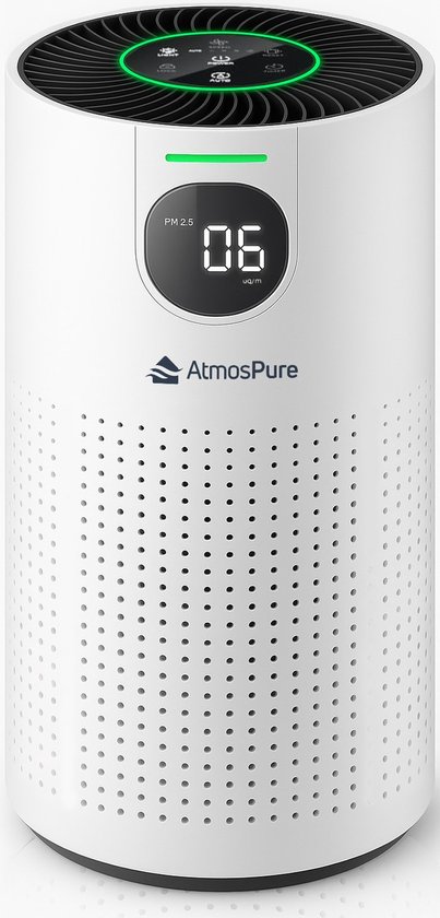 AtmosPure® CleanAir Purificateur d’air – Air purifier avec filtre HEPA 13 remplaçable + filtre à charbon actif – CADR 250 m³/h – Blanc – Pour 97 m² – Efficace contre les acariens, le rhume des foins et les allergies