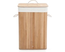 Wasmand 40 x 30 x 60 cm naturel Vuile wasmand met handgrepen deksel en uitneembare voering Opvouwbaar en ruimtebesparend Maximaal draagvermogen 20 kg Stevige en duurzame constructie