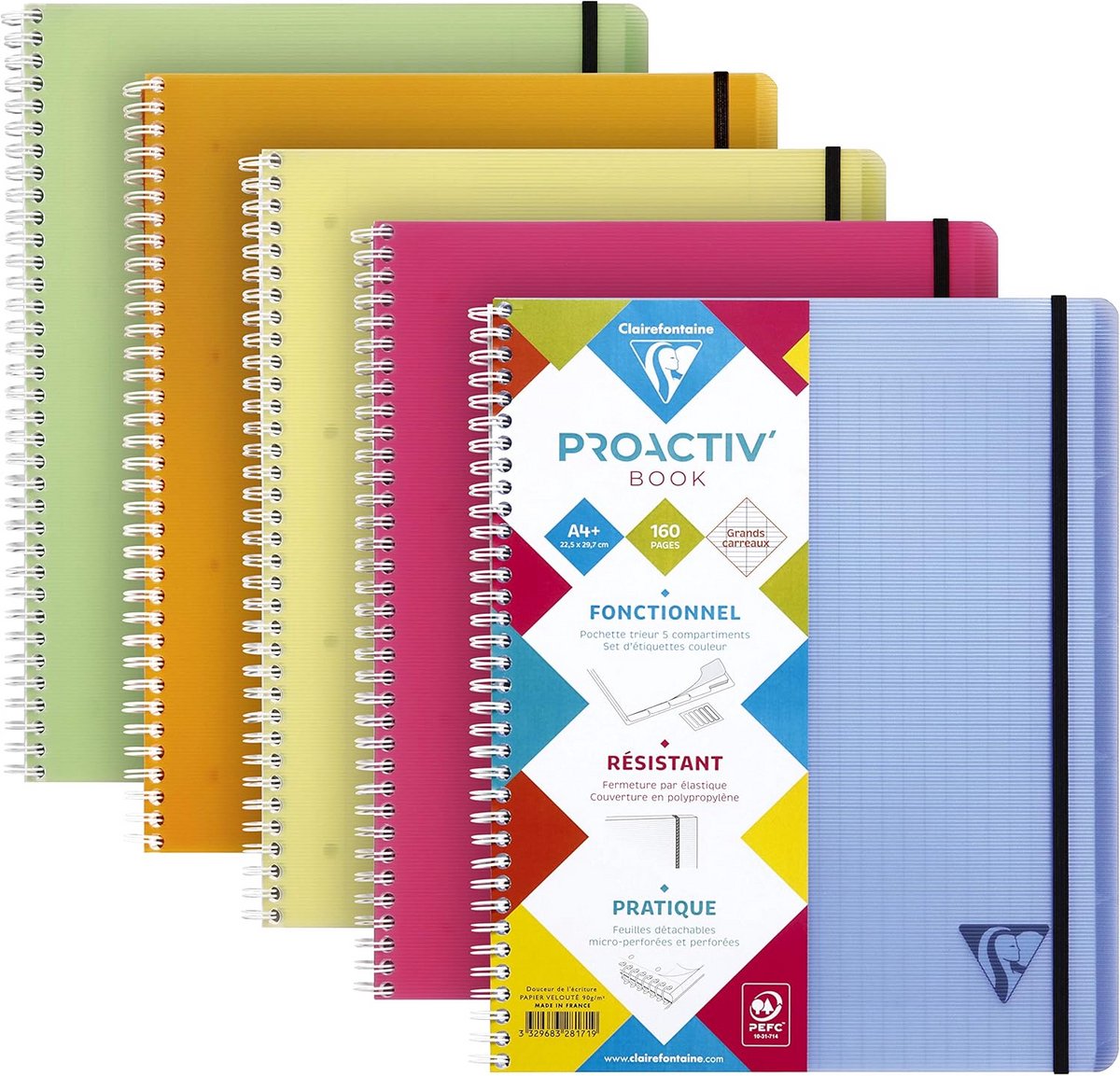 Set van 5 A4+ Schoolschriften met Grote Ruiten en 4 Gaten, 160 Pagina's