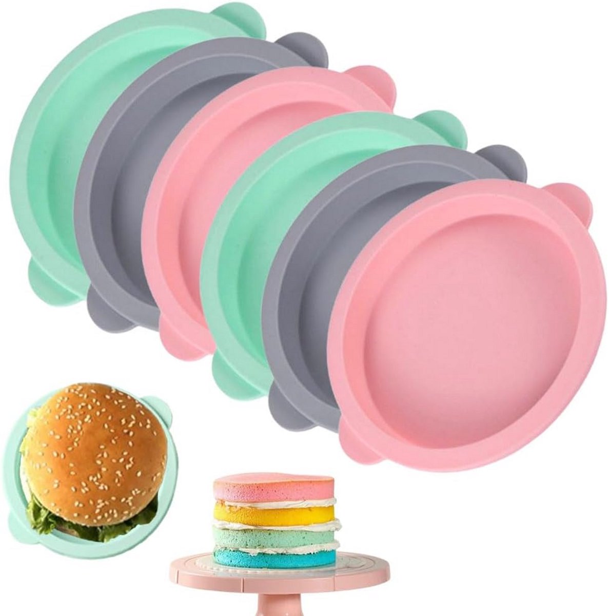 Set van 6 Ronde Siliconen Bakvormen - Non-Stick voor Taart, Muffins & Pizza
