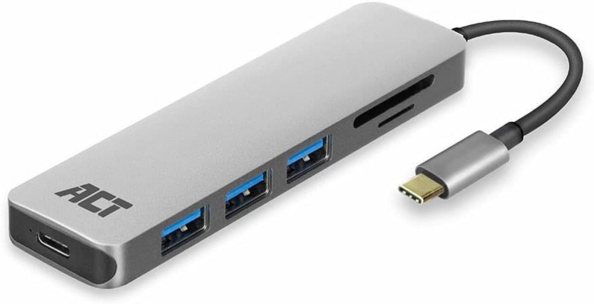 USB-C Hub 6-in-1 met 3x USB 3.0, SD/TF Kaartlezer en PD Laden