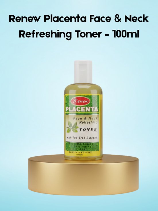 Renew Placenta Face & Neck Refreshing Toner – 100 ml – Verfrissende & Hydraterende Toner voor Gezicht & Hals – Verbetert Elasticiteit, Egaliseert Huidtint & Bereidt de Huid Voor op Hydratatie – Voor een Stralende, Soepele & Gezonde Huid