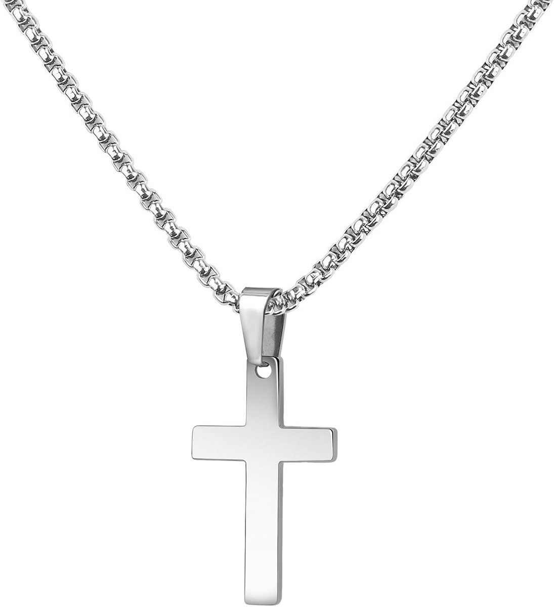 Heren Kruis Keten Halsketting Roestvrij Staal Klassiek Zilver Kleur Inclusief Verschillende Lengtes