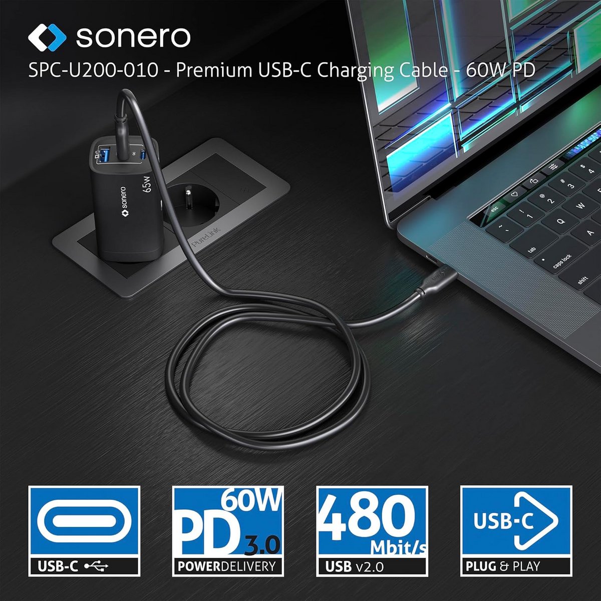 USB-C naar USB-C Oplaadkabel 3 Meter - 60W Power Delivery Snelladen