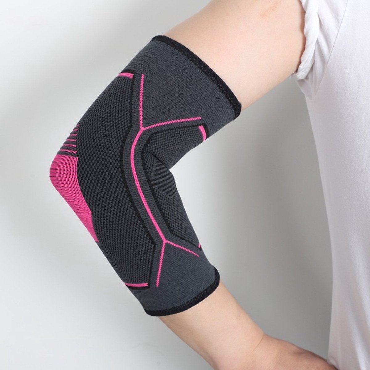 Rose Red L (Enkele verpakking) * 2 sportelleboogbeschermers, gebreid elastisch nylon, warm en ademend, geschikt voor fitnessellebooggewrichten.