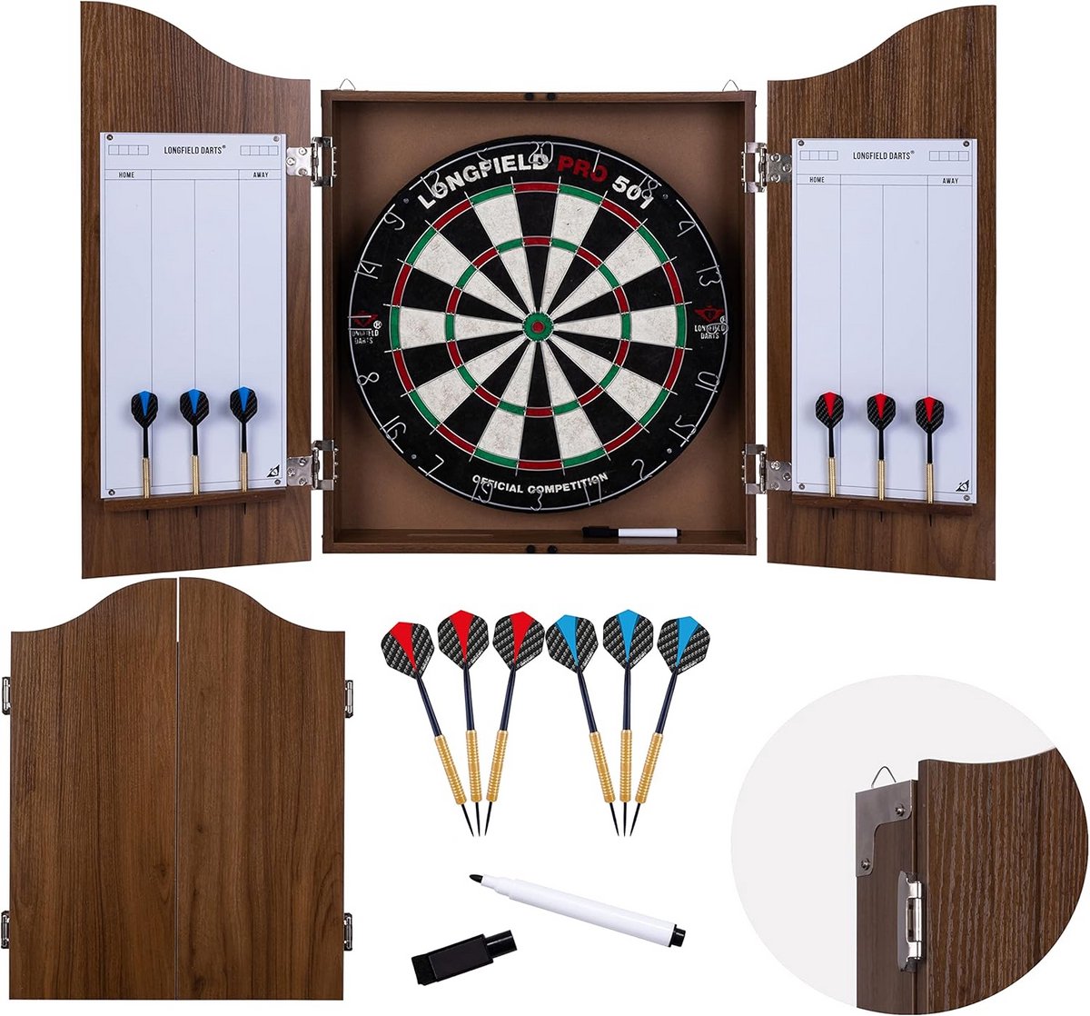 Dartbord met Kast - Professioneel Dartbord Set met 6 Darts en Scoreborden