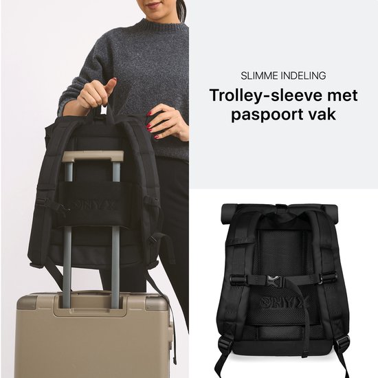 ONYX Sac à Dos Rolltop 25 à 40 L - Avec Compartiment pour Ordinateur Portable - Sac à Dos Réglable - Sac de Voyage - Résistant à l'Eau et Durable - Noir