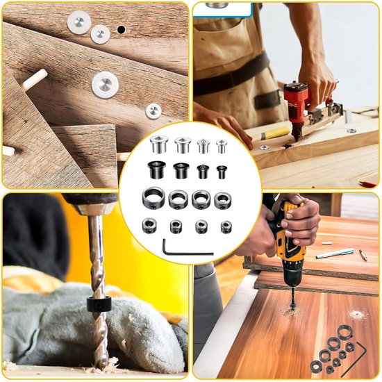 XTUDOU 32 stuks houten deuvels centreerpunten, massieve deuvels centreerpunten met 8 diepteaanslag en 1 sleutel, voor houtbewerking, hout, tenon bitgereedschap (6/8/10/12 mm