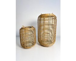 Dekoratief | Lantaarn gelijnd m/oor, Metaal frame ,Kunststof Rotan/glas (set van 2)