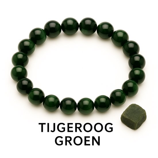Bracelet en pierre précieuse verte S4H ŒIL DE TIGRE, perles de 8 MM / taille 18 cm