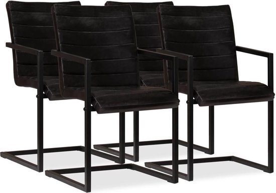 Mediaan Vervagen Manhattan Eettafel stoelen Antraciet Zwart 4 STUKS ECHT Leer / Eetkamer stoelen /  Extra stoelen... | bol.com