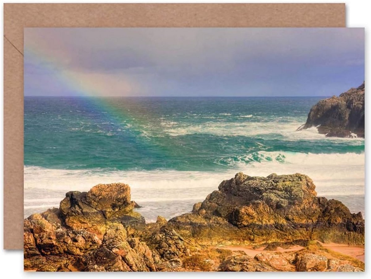 Wenskaart Strand Regenboog Zee Kust Schotland