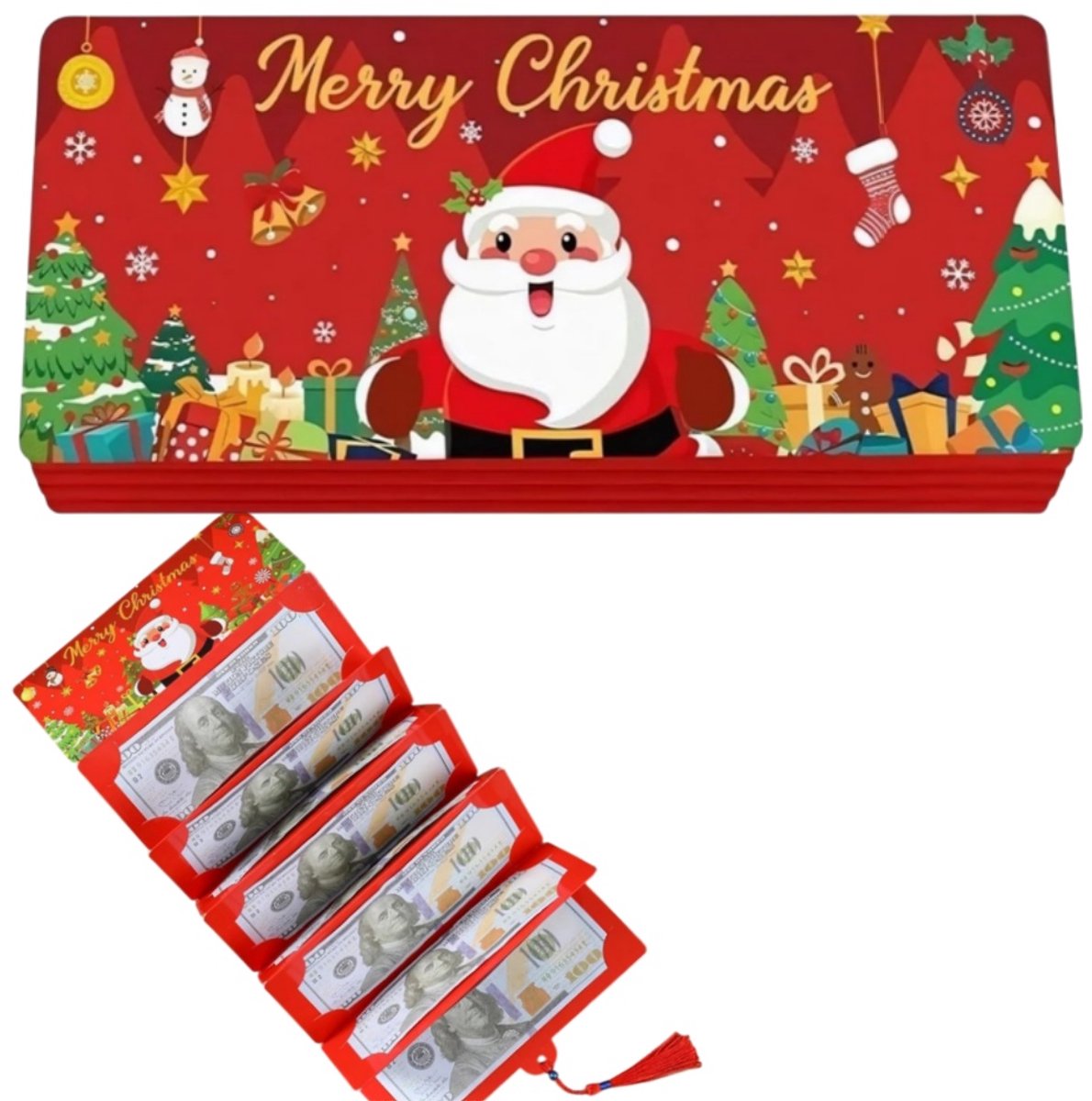 6 stuks opvouwbare kerstmuntclip - feestelijk, draagbaar en gemakkelijk op te bergen - decoratieve vakantiekaarthouder - rode enveloporganizer voor nieuwjaar - 18*89,5 cm - perfect als kerst- en nieuwjaarscadeau - rood