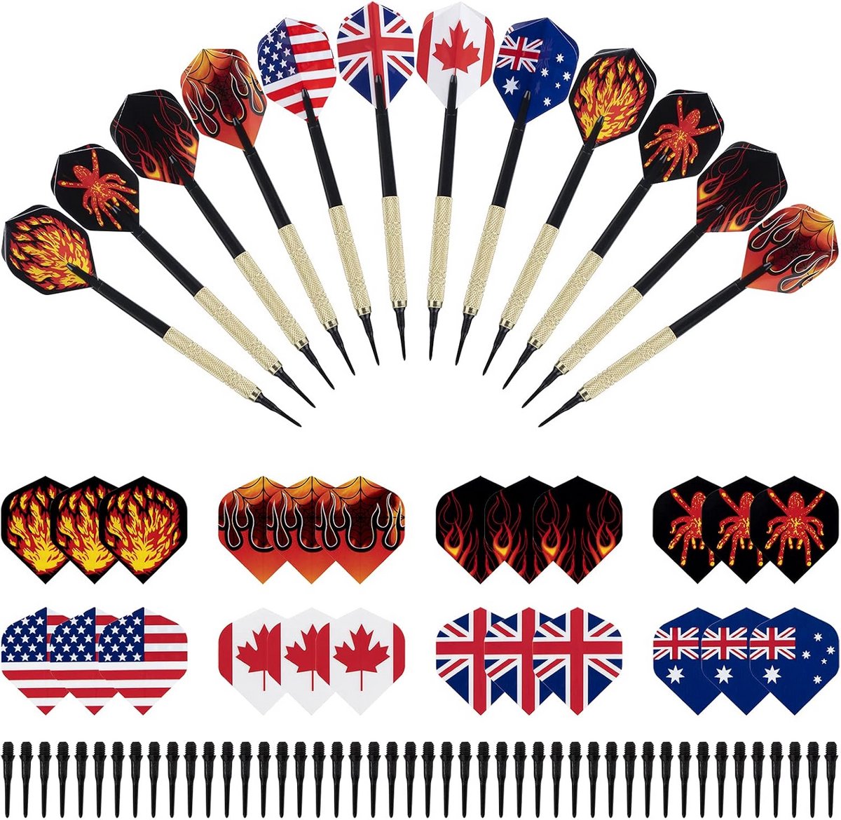 Set van 12 Steeltop Dartpijlen (14g) met Zachte Punten voor Elektrisch Dartbord - Inclusief Vleugels en Extra Tips