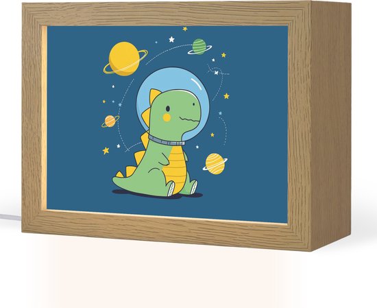 Nachtlampje 20x15 cm - Kinder lampje - Dino - Ruimte - Planeten - Tafellamp kinderkamer - Slaapkamer lamp - Bedlamp kinderen - Kinderlampje stopcontact - Wandlamp babykamer - Nachtlampjes