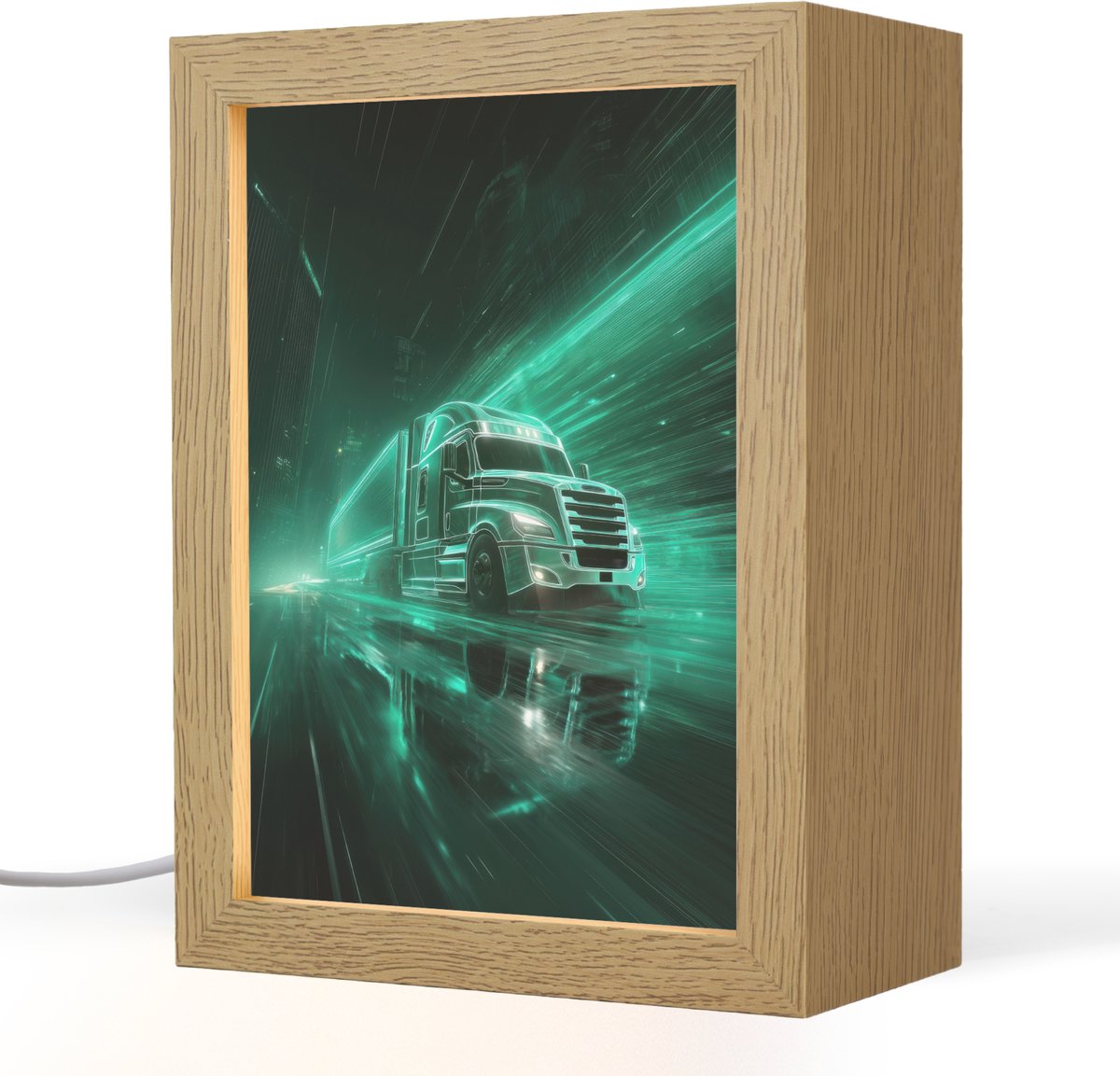 Nachtlampje 15x20 cm - Kinder lampje - Vrachtwagen - Snelheid - Groen - Neon - Tafellamp k