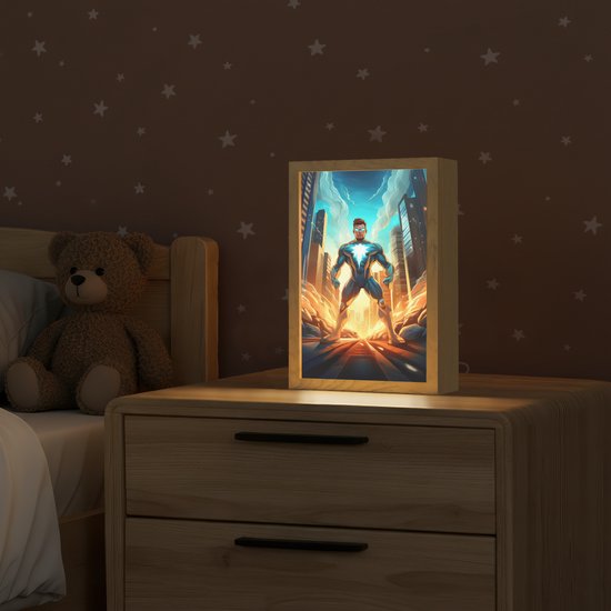 Nachtlampje 20x30 cm - Kinder lampje - Superhelden - Kinderen - Jongens - Tafellamp kinderkamer - Slaapkamer lamp - Bedlamp kinderen - Kinderlampje stopcontact - Wandlamp babykamer - Nachtlampjes van OnlyWow — afbeelding 2