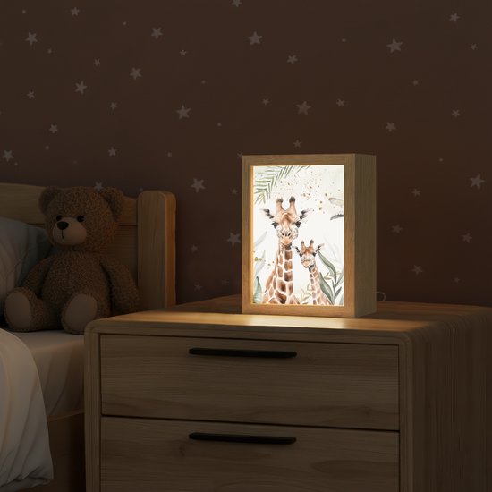 Nachtlampje 15x20 cm - Kinder lamp - Giraffe - Bladeren - Kinderen - Dieren - Jungle - Tafellamp kinderkamer - Slaapkamer lamp - Bedlamp kinderen - Kinderlampje stopcontact - Wandlamp babykamer - Nachtlampjes van Merkloos — afbeelding 2
