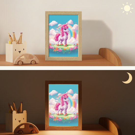 Nachtlampje 15x20 cm - Kinder lamp - Unicorn - Meisjes - Bloemen - Regenboog - Eenhoorn - Tafellamp kinderkamer - Slaapkamer lamp - Bedlamp kinderen - Kinderlampje stopcontact - Wandlamp babykamer - Nachtlampjes van Merkloos — afbeelding 4