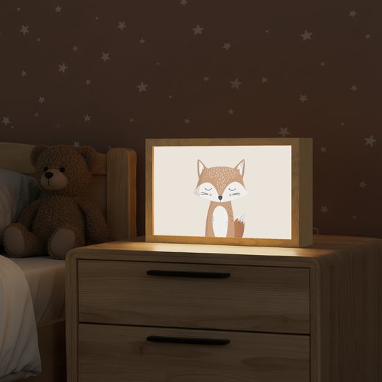 Nachtlampje 30x20 cm - Kinder lamp - Vos - Dier - Bosdieren - Tafellamp kinderkamer - Slaapkamer lamp - Bedlamp kinderen - Kinderlampje stopcontact - Wandlamp babykamer - Nachtlampjes van Merkloos — afbeelding 2
