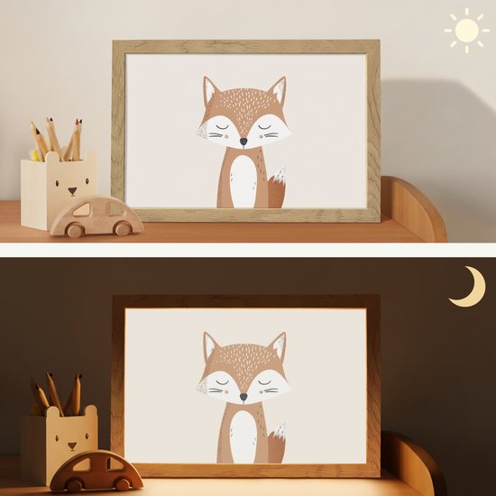 Nachtlampje 30x20 cm - Kinder lamp - Vos - Dier - Bosdieren - Tafellamp kinderkamer - Slaapkamer lamp - Bedlamp kinderen - Kinderlampje stopcontact - Wandlamp babykamer - Nachtlampjes van Merkloos — afbeelding 4