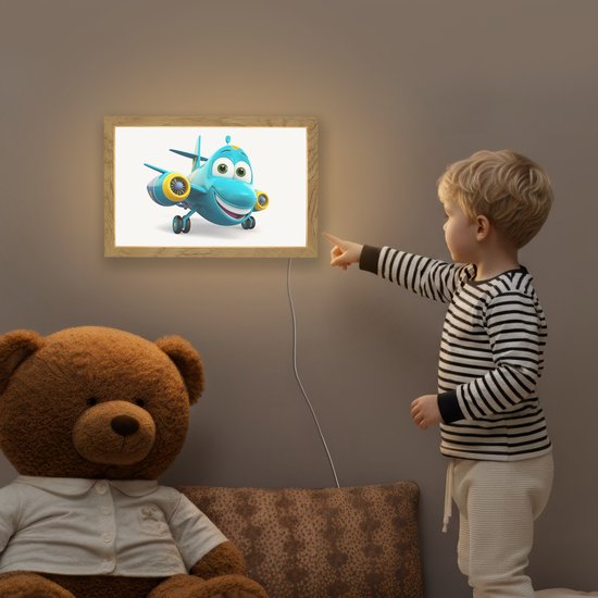 Nachtlampje 30x20 cm - Kinder lamp - Vliegtuig - Blauw - Kinderen - Jongens - Tafellamp kinderkamer - Slaapkamer lamp - Bedlamp kinderen - Kinderlampje stopcontact - Wandlamp babykamer - Nachtlampjes van Merkloos — afbeelding 5