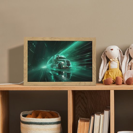 Nachtlampje 30x20 cm - Kinder lamp - Vrachtwagen - Snelheid - Groen - Neon - Tafellamp kinderkamer - Slaapkamer lamp - Bedlamp kinderen - Kinderlampje stopcontact - Wandlamp babykamer - Nachtlampjes van Merkloos — afbeelding 3