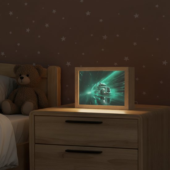 Nachtlampje 20x15 cm - Kinder lamp - Vrachtwagen - Snelheid - Groen - Neon - Tafellamp kinderkamer - Slaapkamer lamp - Bedlamp kinderen - Kinderlampje stopcontact - Wandlamp babykamer - Nachtlampjes van Merkloos — afbeelding 2