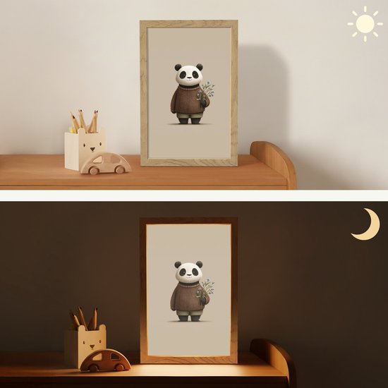 Nachtlampje 20x30 cm - Kinder lampje - Panda - Blauwe bloemen - Zachtheid - Tafellamp kinderkamer - Slaapkamer lamp - Bedlamp kinderen - Kinderlampje stopcontact - Wandlamp babykamer - Nachtlampjes van OnlyWow — afbeelding 4