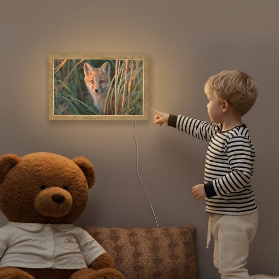 Nachtlampje 30x20 cm - Kinder lamp - Vos - Oranje - Gras - Tafellamp kinderkamer - Slaapkamer lamp - Bedlamp kinderen - Kinderlampje stopcontact - Wandlamp babykamer - Nachtlampjes van Merkloos — afbeelding 5