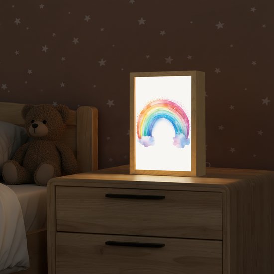 Nachtlampje 20x30 cm - Kinder lamp - Regenboog - Kinderen - Meisje - Tafellamp kinderkamer - Slaapkamer lamp - Bedlamp kinderen - Kinderlampje stopcontact - Wandlamp babykamer - Nachtlampjes van Smart{" "}Connect — afbeelding 2