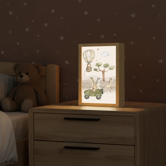 Nachtlampje 20x30 cm - Kinder lamp - Wilde dieren - Safari - Watercolor - Luchtballon - Tafellamp kinderkamer - Slaapkamer lamp - Bedlamp kinderen - Kinderlampje stopcontact - Wandlamp babykamer - Nachtlampjes van Merkloos — afbeelding 2