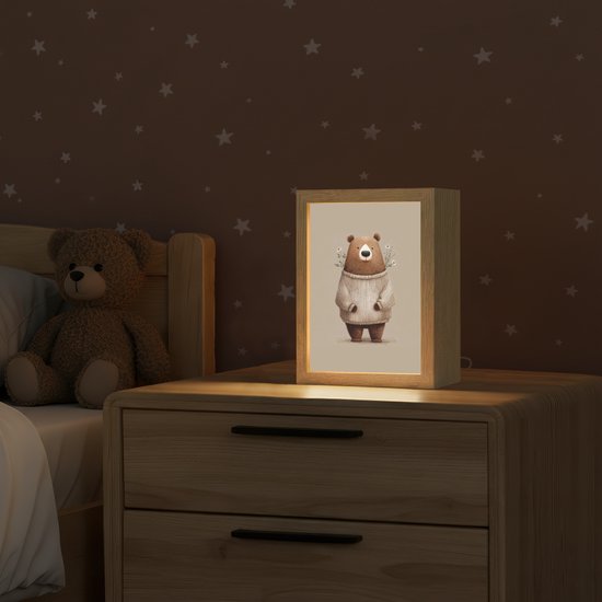 Nachtlampje 15x20 cm - Kinder lamp - Beer - Witte bloemen - Knus - Tafellamp kinderkamer - Slaapkamer lamp - Bedlamp kinderen - Kinderlampje stopcontact - Wandlamp babykamer - Nachtlampjes van Merkloos — afbeelding 2