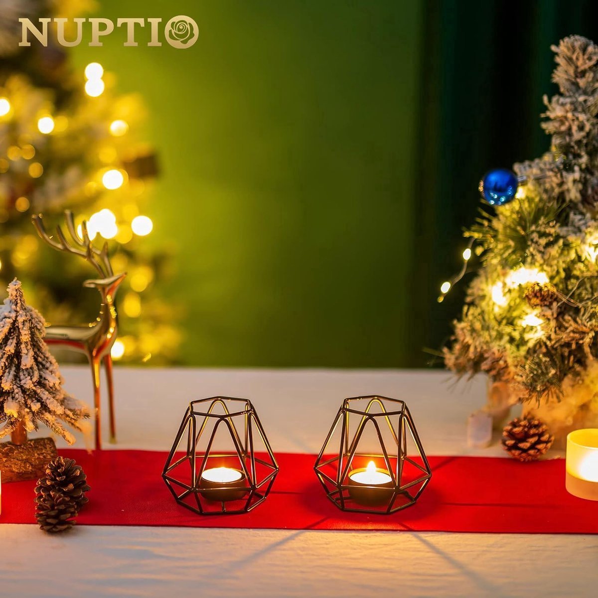 Stunq® Theelichthouders, 2 stuks, zwarte theelichthouders, metaal, zeshoekig, geometrische theelichthouder, votief, kaarsenhouder voor bruiloft, huis, woonkamer, salontafels, decoratie, ornamenten