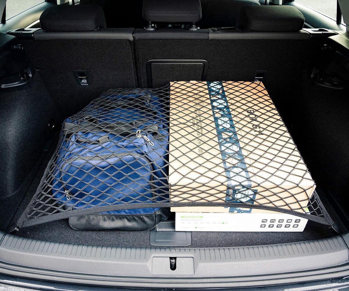 Stunq® Bagagenet 100 x 80 cm • kofferbaknet voor grote auto's, SUV's, combibus, camper met massieve haken, auto-netorganizer en beveiliging voor de kofferbak