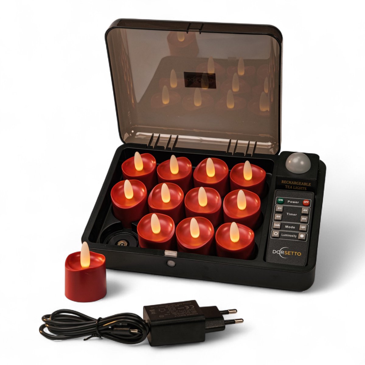 LED-kaarsjes rood oplaadbaar 105 uur – waterdicht- met Afstandsbediening – 6 Stuks – timerfunctie