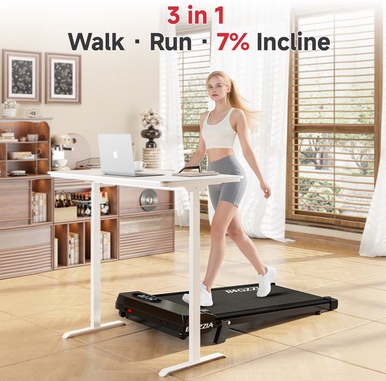 2 en 1 Tapis de course incliné 0-7% BIGZZIA - Vitesse 1-8 km/h - Charge