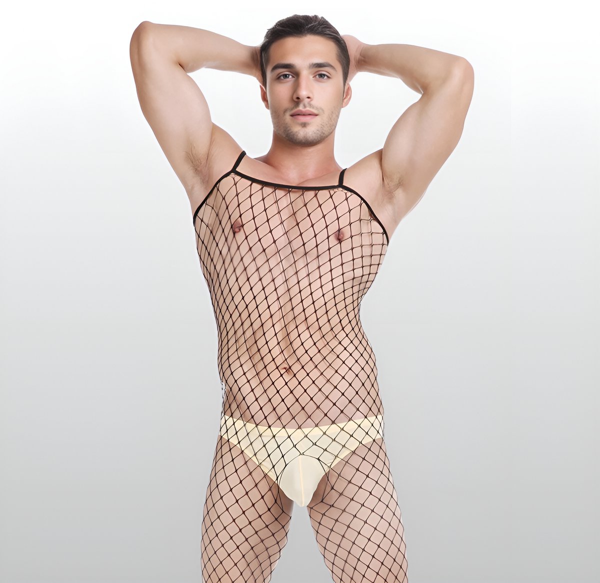 Heren Visnet Bodystocking - Open Kruis - Sexy Herenlingerie - One Size S-L (46-50) | LS140